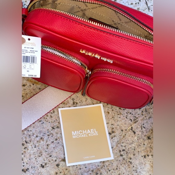 MICHAEL KORS Jet Set Medium Leather Crossbody Bag with Case for airpods NWT - Picture 4 of 13